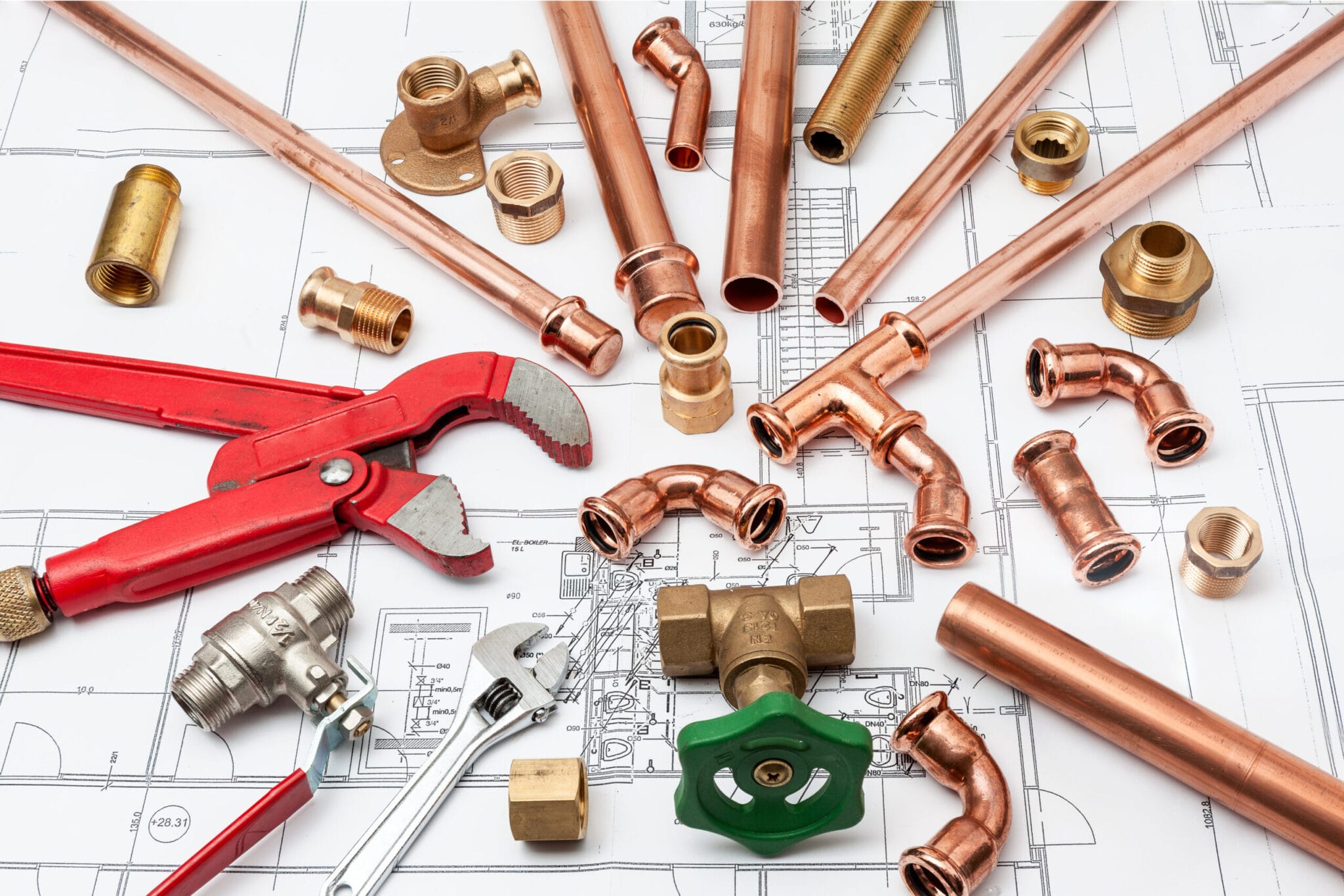 Copper pipe fittings and plumbing parts for Melbourne, Florida repairs