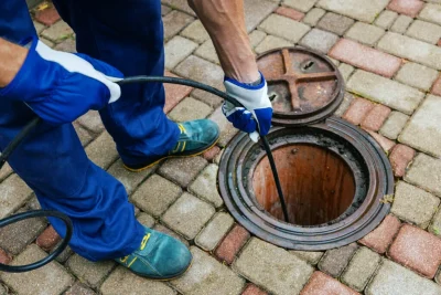 Plumber cleaning an outdoor sewer drain in Melbourne